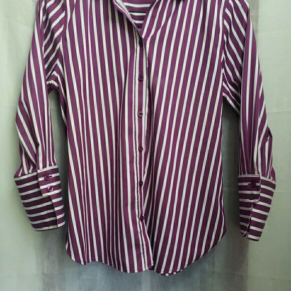 Chico's Women Striped Long Sleeve Button-Up Shirt Multicolor Size 0 US S - Picture 4 of 9